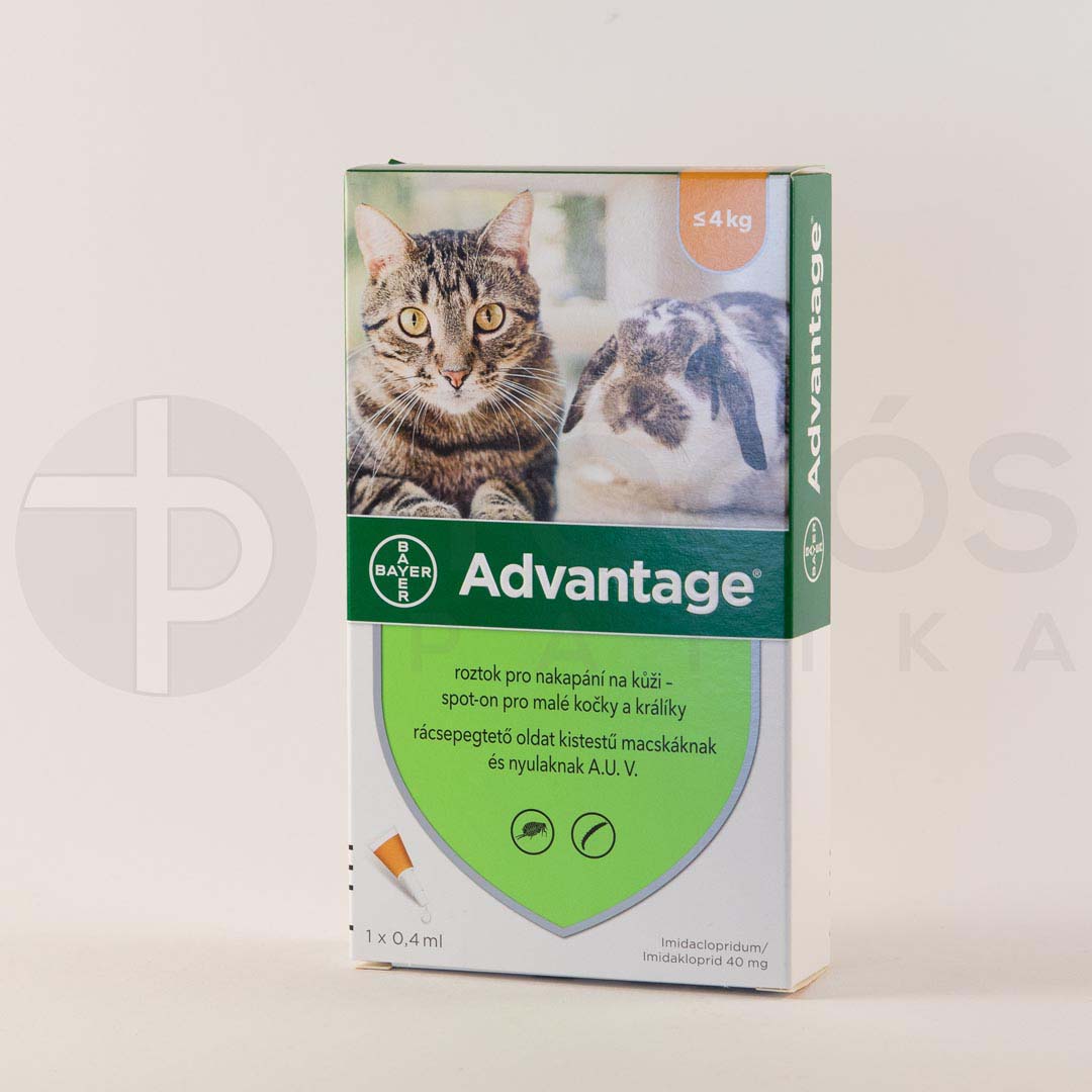 Advantage 40 macska/nyúl 0,4ml 4kg alatti A.U.V. 1x