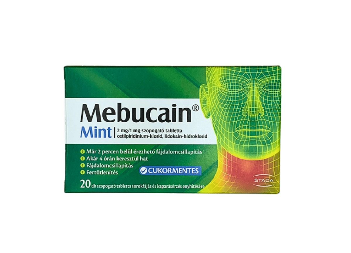 Mebucain Mint 2 mg/1 mg szopogató tabletta 20x